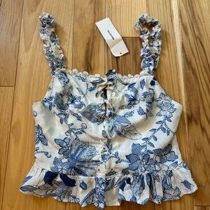 NEW Urban Outfitters Goodie Lace Up Bustier Blue White Floral Print Tank Top